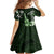 Hawaii Ukulele Family Matching Off Shoulder Short Dress and Hawaiian Shirt Polynesian Pattern Mix Hibiscus Green Version LT05