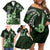 Hawaii Ukulele Family Matching Off Shoulder Short Dress and Hawaiian Shirt Polynesian Pattern Mix Hibiscus Green Version LT05