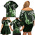 Hawaii Ukulele Family Matching Off Shoulder Short Dress and Hawaiian Shirt Polynesian Pattern Mix Hibiscus Green Version LT05