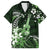 Hawaii Ukulele Family Matching Off Shoulder Short Dress and Hawaiian Shirt Polynesian Pattern Mix Hibiscus Green Version LT05