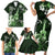 Hawaii Ukulele Family Matching Short Sleeve Bodycon Dress and Hawaiian Shirt Polynesian Pattern Mix Hibiscus Green Version LT05