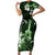 Hawaii Ukulele Family Matching Short Sleeve Bodycon Dress and Hawaiian Shirt Polynesian Pattern Mix Hibiscus Green Version LT05