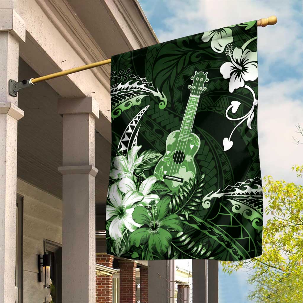 Hawaii Ukulele Garden Flag Polynesian Pattern Mix Hibiscus Green Version LT05 House Flag Green - Polynesian Pride