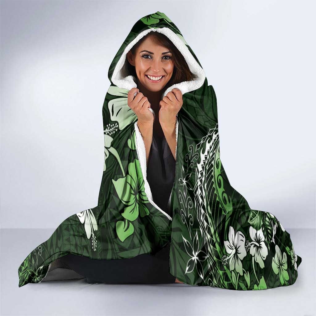 Hawaii Ukulele Hooded Blanket Polynesian Pattern Mix Hibiscus Green Version LT05 - Polynesian Pride