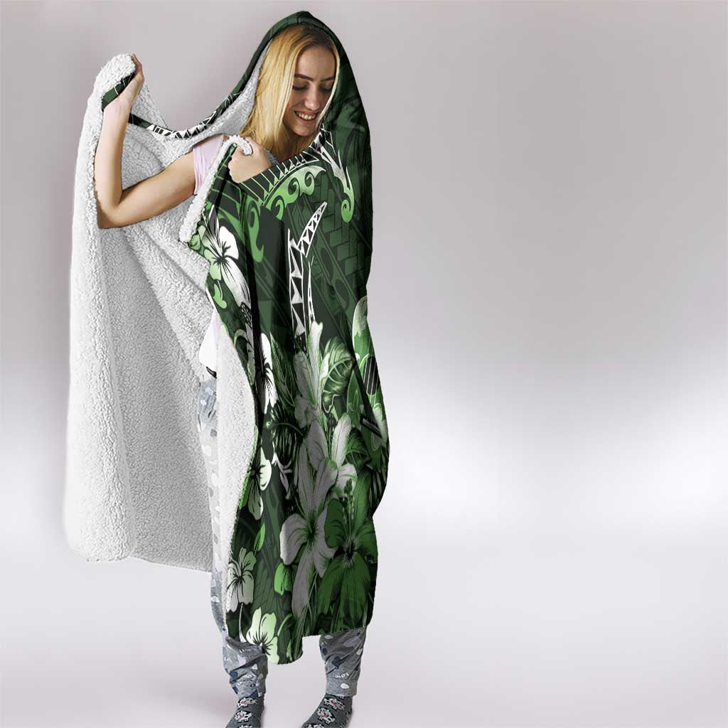 Hawaii Ukulele Hooded Blanket Polynesian Pattern Mix Hibiscus Green Version LT05 - Polynesian Pride