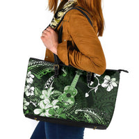 Hawaii Ukulele Leather Tote Bag Polynesian Pattern Mix Hibiscus Green Version LT05 Green - Polynesian Pride