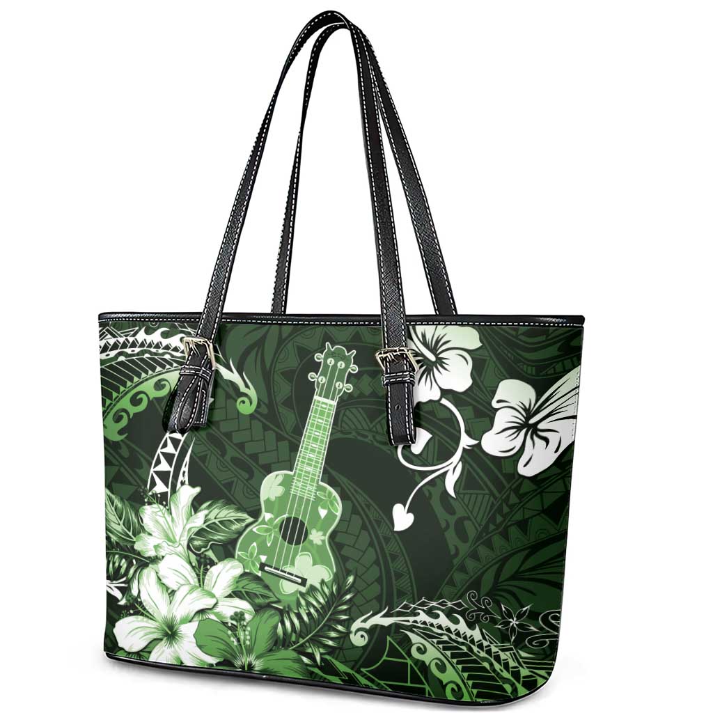 Hawaii Ukulele Leather Tote Bag Polynesian Pattern Mix Hibiscus Green Version LT05 - Polynesian Pride