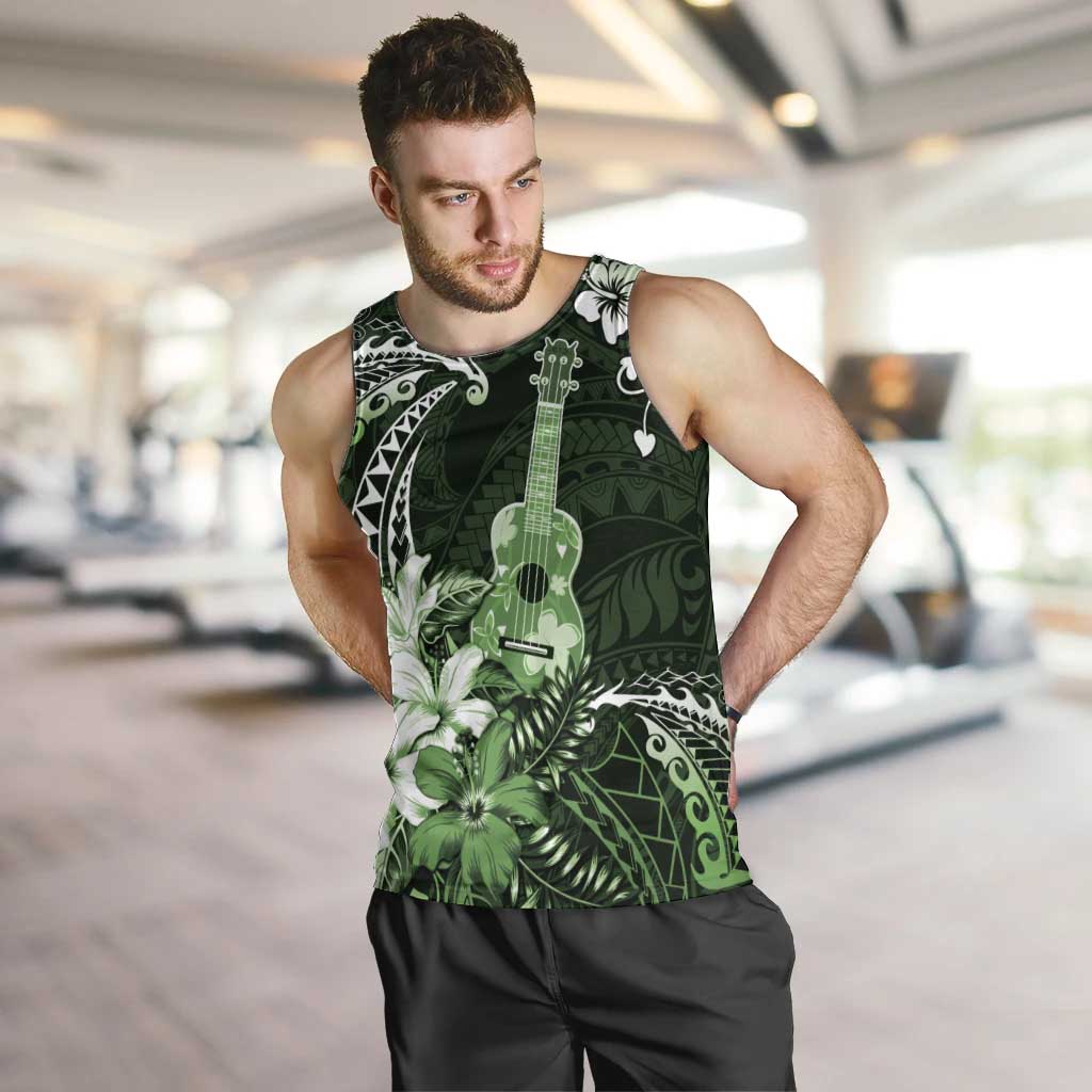 Hawaii Ukulele Men Tank Top Polynesian Pattern Mix Hibiscus Green Version LT05 Green - Polynesian Pride