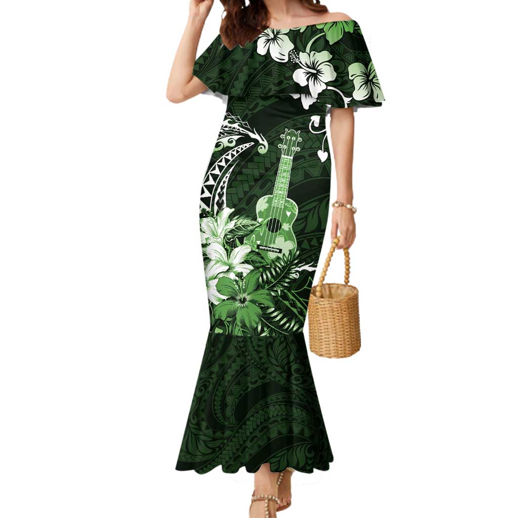 Hawaii Ukulele Mermaid Dress Polynesian Pattern Mix Hibiscus Green Version LT05 Women Green - Polynesian Pride