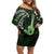 Hawaii Ukulele Off Shoulder Short Dress Polynesian Pattern Mix Hibiscus Green Version LT05