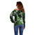 Hawaii Ukulele Off Shoulder Sweater Polynesian Pattern Mix Hibiscus Green Version LT05