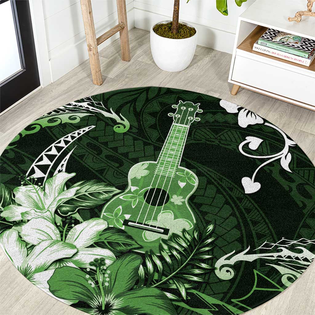Hawaii Ukulele Round Carpet Polynesian Pattern Mix Hibiscus Green Version LT05 Green - Polynesian Pride