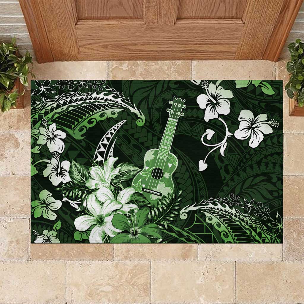 Hawaii Ukulele Rubber Doormat Polynesian Pattern Mix Hibiscus Green Version LT05 Green - Polynesian Pride
