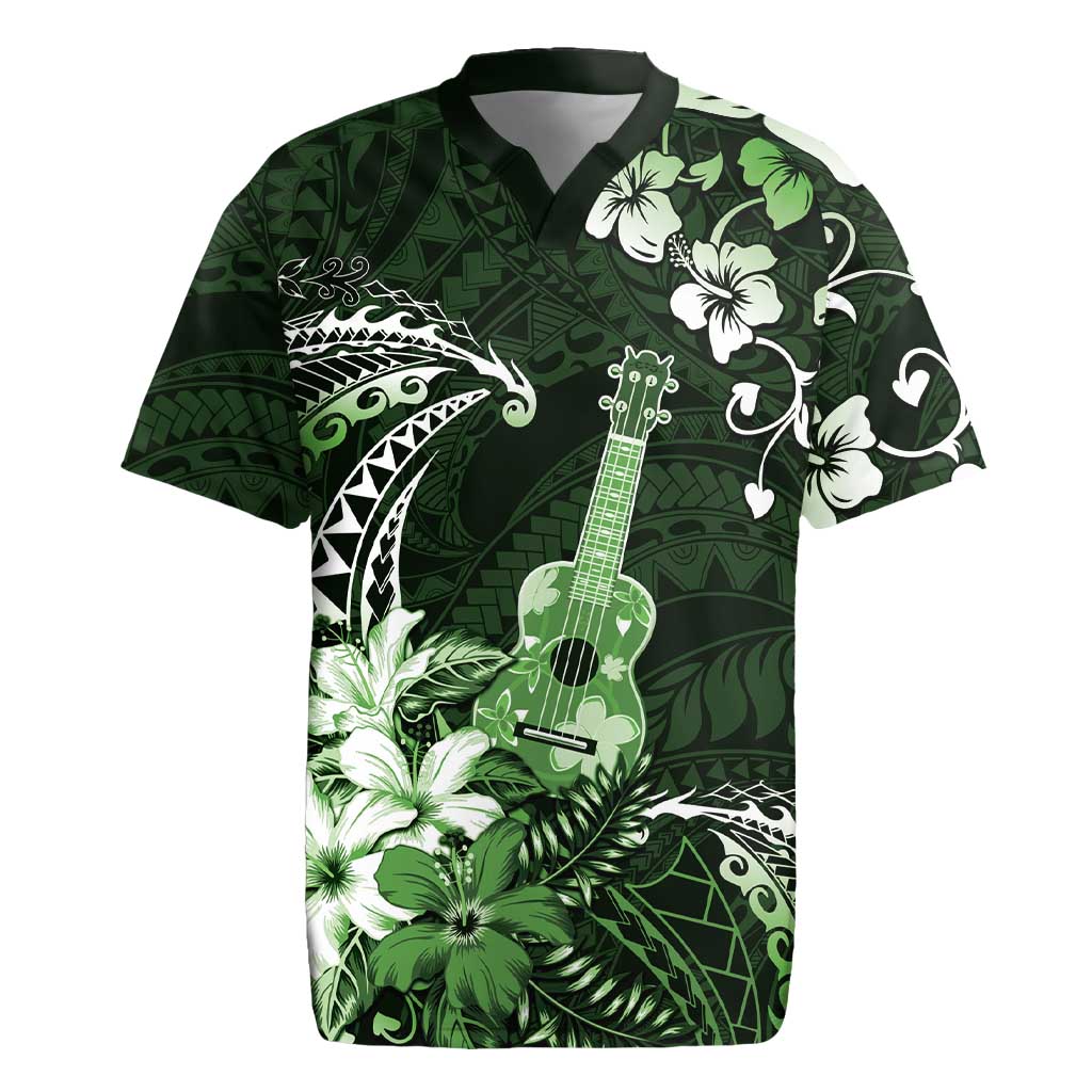Hawaii Ukulele Rugby Jersey Polynesian Pattern Mix Hibiscus Green Version LT05 Green - Polynesian Pride