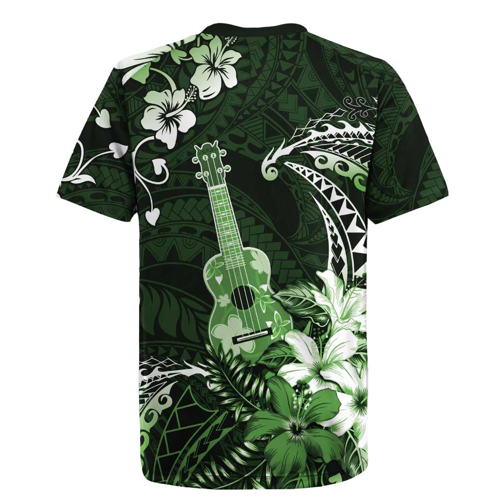 Hawaii Ukulele Rugby Jersey Polynesian Pattern Mix Hibiscus Green Version LT05 - Polynesian Pride