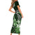 Hawaii Ukulele Short Sleeve Bodycon Dress Polynesian Pattern Mix Hibiscus Green Version LT05