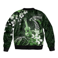 Hawaii Ukulele Sleeve Zip Bomber Jacket Polynesian Pattern Mix Hibiscus Green Version LT05 - Polynesian Pride