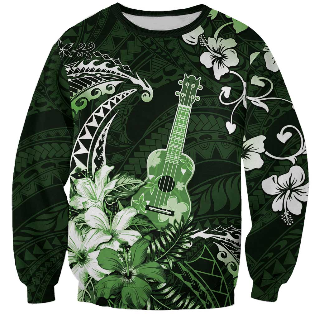 Hawaii Ukulele Sweatshirt Polynesian Pattern Mix Hibiscus Green Version LT05 Unisex Green - Polynesian Pride