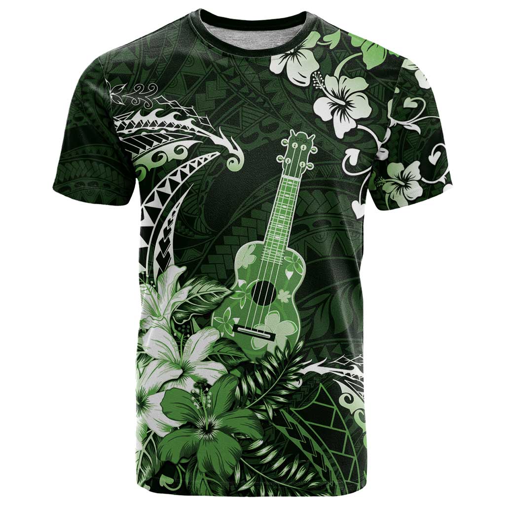 Hawaii Ukulele T Shirt Polynesian Pattern Mix Hibiscus Green Version LT05 Green - Polynesian Pride