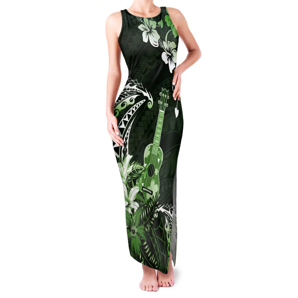Hawaii Ukulele Tank Maxi Dress Polynesian Pattern Mix Hibiscus Green Version LT05 Women Green - Polynesian Pride