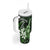 Hawaii Ukulele Tumbler With Handle Polynesian Pattern Mix Hibiscus Green Version