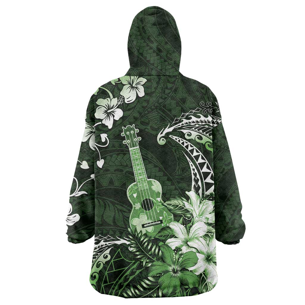Hawaii Ukulele Wearable Blanket Hoodie Polynesian Pattern Mix Hibiscus Green Version LT05 - Polynesian Pride