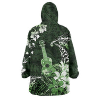 Hawaii Ukulele Wearable Blanket Hoodie Polynesian Pattern Mix Hibiscus Green Version LT05 - Polynesian Pride