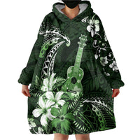 Hawaii Ukulele Wearable Blanket Hoodie Polynesian Pattern Mix Hibiscus Green Version LT05 - Polynesian Pride