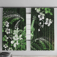 Hawaii Ukulele Window Curtain Polynesian Pattern Mix Hibiscus Green Version LT05 With Hooks Green - Polynesian Pride