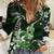 Hawaii Ukulele Women Casual Shirt Polynesian Pattern Mix Hibiscus Green Version LT05