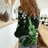 Hawaii Ukulele Women Casual Shirt Polynesian Pattern Mix Hibiscus Green Version LT05 - Polynesian Pride
