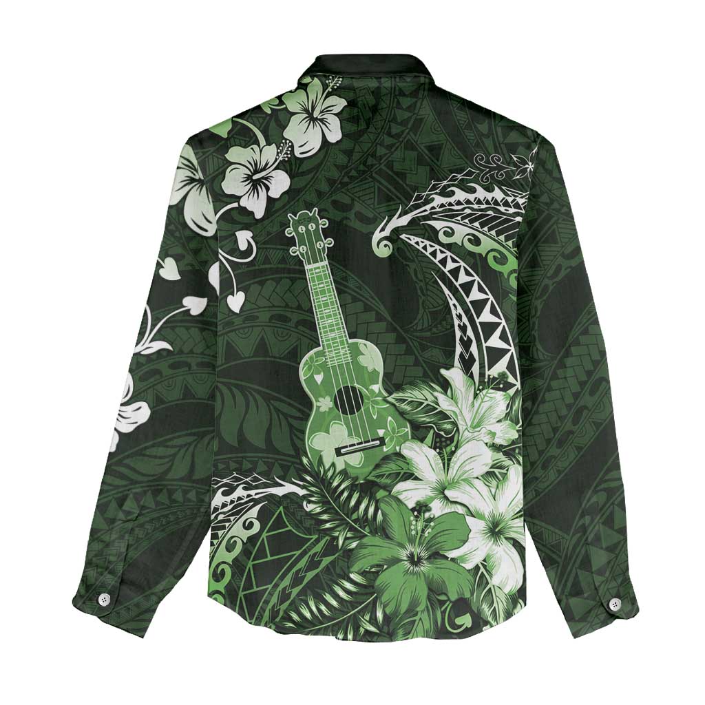 Hawaii Ukulele Women Casual Shirt Polynesian Pattern Mix Hibiscus Green Version LT05 - Polynesian Pride