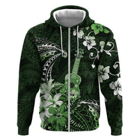 Hawaii Ukulele Zip Hoodie Polynesian Pattern Mix Hibiscus Green Version LT05 Zip Hoodie Green - Polynesian Pride