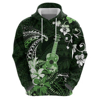 Hawaii Ukulele Zip Hoodie Polynesian Pattern Mix Hibiscus Green Version LT05 - Polynesian Pride