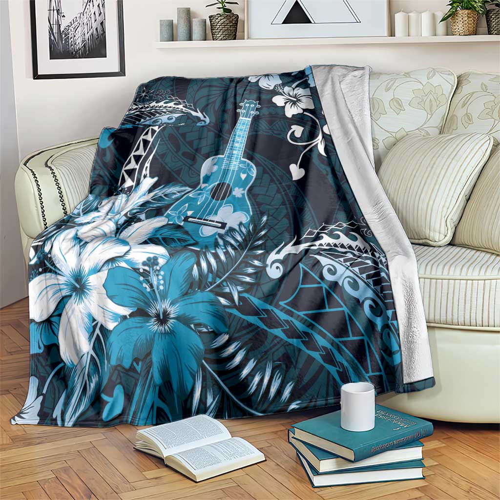 Hawaii Ukulele Blanket Polynesian Pattern Mix Hibiscus Blue Version LT05 Blue - Polynesian Pride