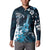 Hawaii Ukulele Button Sweatshirt Polynesian Pattern Mix Hibiscus Blue Version LT05