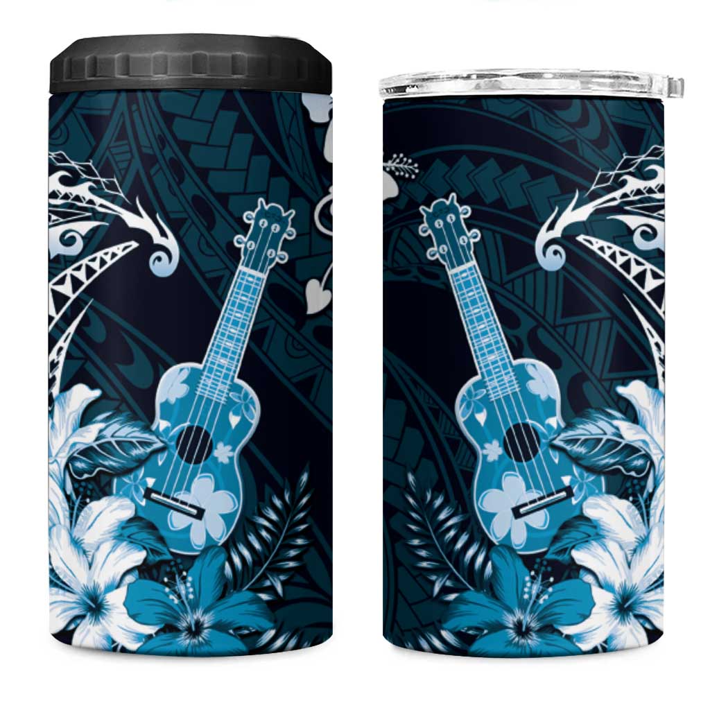 Hawaii Ukulele 4 in 1 Can Cooler Tumbler Polynesian Pattern Mix Hibiscus Blue Version LT05 One Size: 16 oz Blue - Polynesian Pride