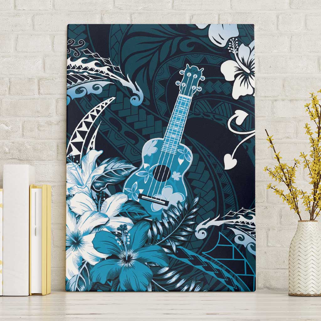 Hawaii Ukulele Canvas Wall Art Polynesian Pattern Mix Hibiscus Blue Version LT05 Without Frame Blue - Polynesian Pride