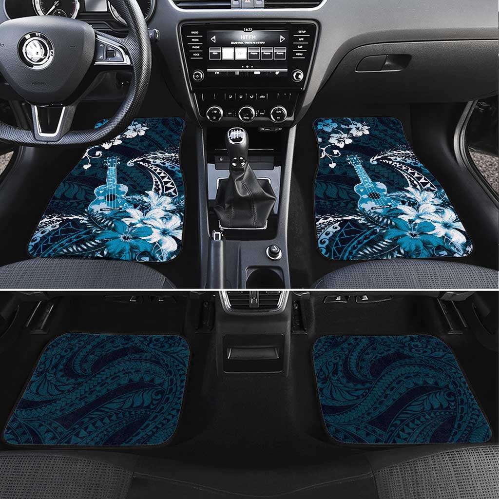 Hawaii Ukulele Car Mats Polynesian Pattern Mix Hibiscus Blue Version LT05 Set 4pcs Blue - Polynesian Pride