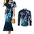 Hawaii Ukulele Couples Matching Mermaid Dress and Long Sleeve Button Shirt Polynesian Pattern Mix Hibiscus Blue Version LT05