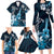 Hawaii Ukulele Family Matching Long Sleeve Bodycon Dress and Hawaiian Shirt Polynesian Pattern Mix Hibiscus Blue Version LT05