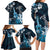 Hawaii Ukulele Family Matching Long Sleeve Bodycon Dress and Hawaiian Shirt Polynesian Pattern Mix Hibiscus Blue Version LT05