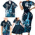 Hawaii Ukulele Family Matching Short Sleeve Bodycon Dress and Hawaiian Shirt Polynesian Pattern Mix Hibiscus Blue Version LT05