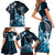 Hawaii Ukulele Family Matching Short Sleeve Bodycon Dress and Hawaiian Shirt Polynesian Pattern Mix Hibiscus Blue Version LT05