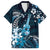 Hawaii Ukulele Family Matching Short Sleeve Bodycon Dress and Hawaiian Shirt Polynesian Pattern Mix Hibiscus Blue Version LT05