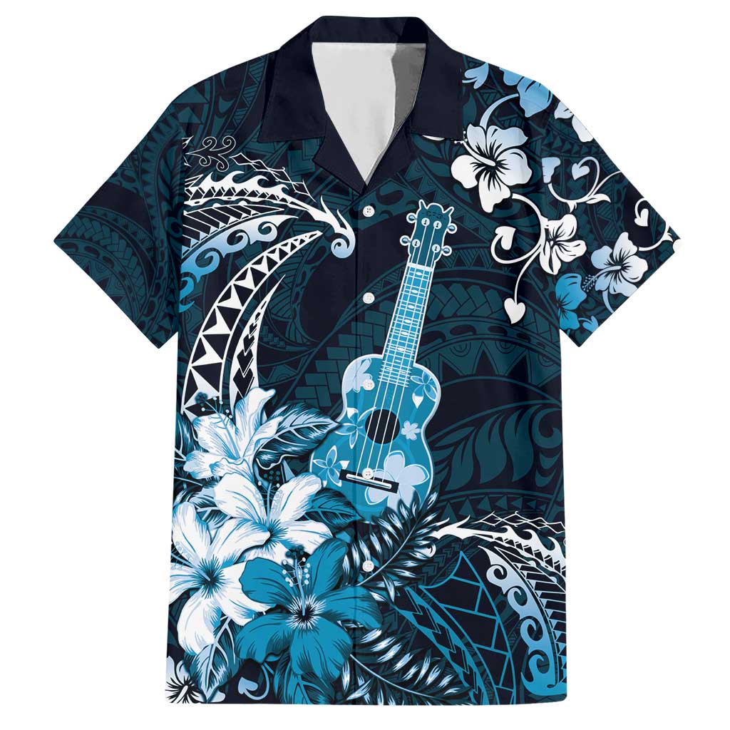 Hawaii Ukulele Hawaiian Shirt Polynesian Pattern Mix Hibiscus Blue Version LT05 Blue - Polynesian Pride