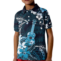 Hawaii Ukulele Kid Polo Shirt Polynesian Pattern Mix Hibiscus Blue Version LT05 Kid Blue - Polynesian Pride