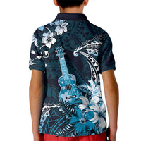 Hawaii Ukulele Kid Polo Shirt Polynesian Pattern Mix Hibiscus Blue Version LT05 - Polynesian Pride