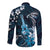 Hawaii Ukulele Long Sleeve Button Shirt Polynesian Pattern Mix Hibiscus Blue Version LT05