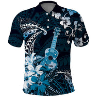 Hawaii Ukulele Polo Shirt Polynesian Pattern Mix Hibiscus Blue Version LT05 Blue - Polynesian Pride